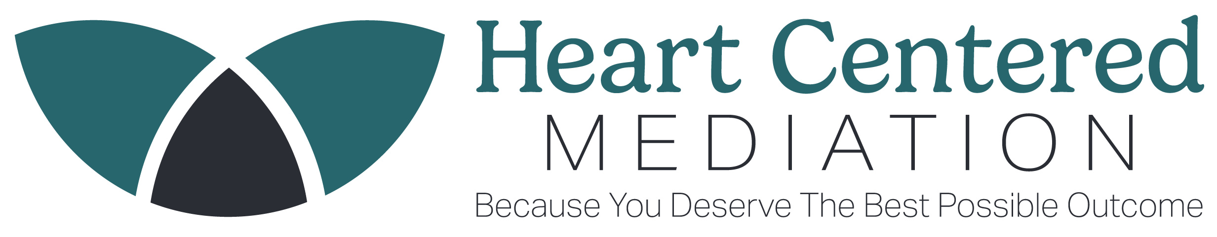 An image of the center three circles of a venn diagram and the words Heart Centered Mediation to the right and below that, the tag line is because you deserve the best possible outcome