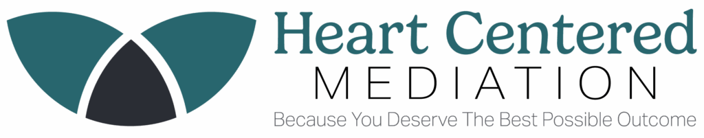 An image of the center three circles of a venn diagram and the words Heart Centered Mediation to the right and below that, the tag line is because you deserve the best possible outcome