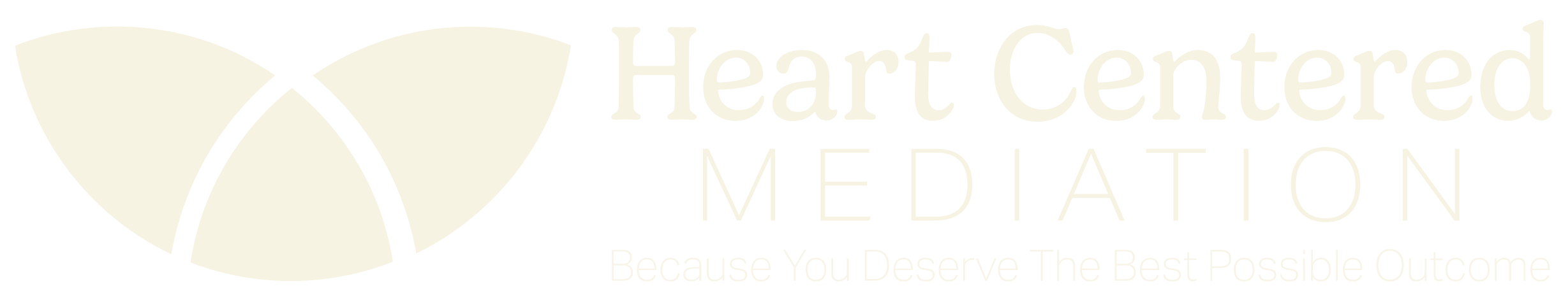 A cream color image of the center three circles of a venn diagram and the words Heart Centered Mediation to the right and below that, the tag line is because you deserve the best possible outcome