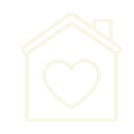 a cream color icon of a house with a heart inside