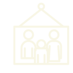 a cream color icon of a picture frame with three people inside